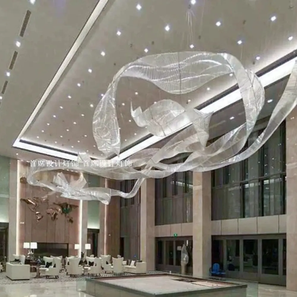 Benutzer definierte große Pendel leuchte hängenden Kronleuchter Hotel Lobby dekorative Beleuchtung Glasband Kronleuchter