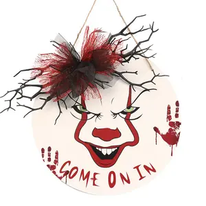 Decorative flowers wreaths and plants factory direct Halloween doors hang decorated garlands with scary clowns party supplies