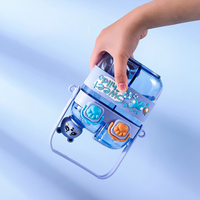 BORGE Bouteille d'eau en plastique personnalisée de 500 ml avec double paille, motif dessin animé, mignonne, pour enfants, avec support et cordon