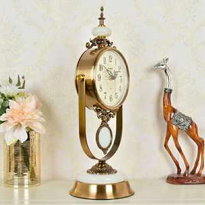 Retro Metal Table <b>Clock</b> With Marble Base Silent Non Ticking For Home Decor - Product Image 2