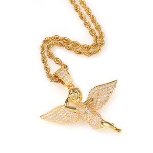 AAA CZ pietra pieno micro pavimentato bling bling iced out a goccia angelo 14k oro di spessore di placcatura hip hop di strada monili di modo del regalo - Product Image 6