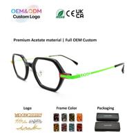 Monture de lunettes carrée unisexe tendance en acétate hexagonal bicolore, avec logo personnalisé, sur mesure pour verres correcteurs, personnalisation en usine