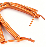 Kabel Spiral PU 3 Inti Oranye, Kabel Gulung Konduktor Tembaga, Kabel Daya Pegas Retraktil
