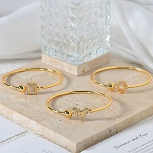 Bracelets joncs ajustables en or 18 carats plaqué or avec breloques pavées de zircones cubiques pour femmes, bijoux de luxe, cadeau, Pulsera Corazones - Product Image 2