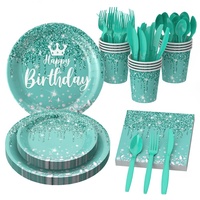 Ensemble de décoration d'anniversaire minimaliste à thème diamant plaqué or, multi-occasions, assiettes, gobelets et serviettes en papier jetables pour l'exportation