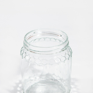 Bocaux à miel en verre uniques et transparents en forme de nid d'abeille, vides, de 380 ml et 700 ml, avec couvercles métalliques pour l'emballage alimentaire, bouteille facile à saisir - Product Image 3