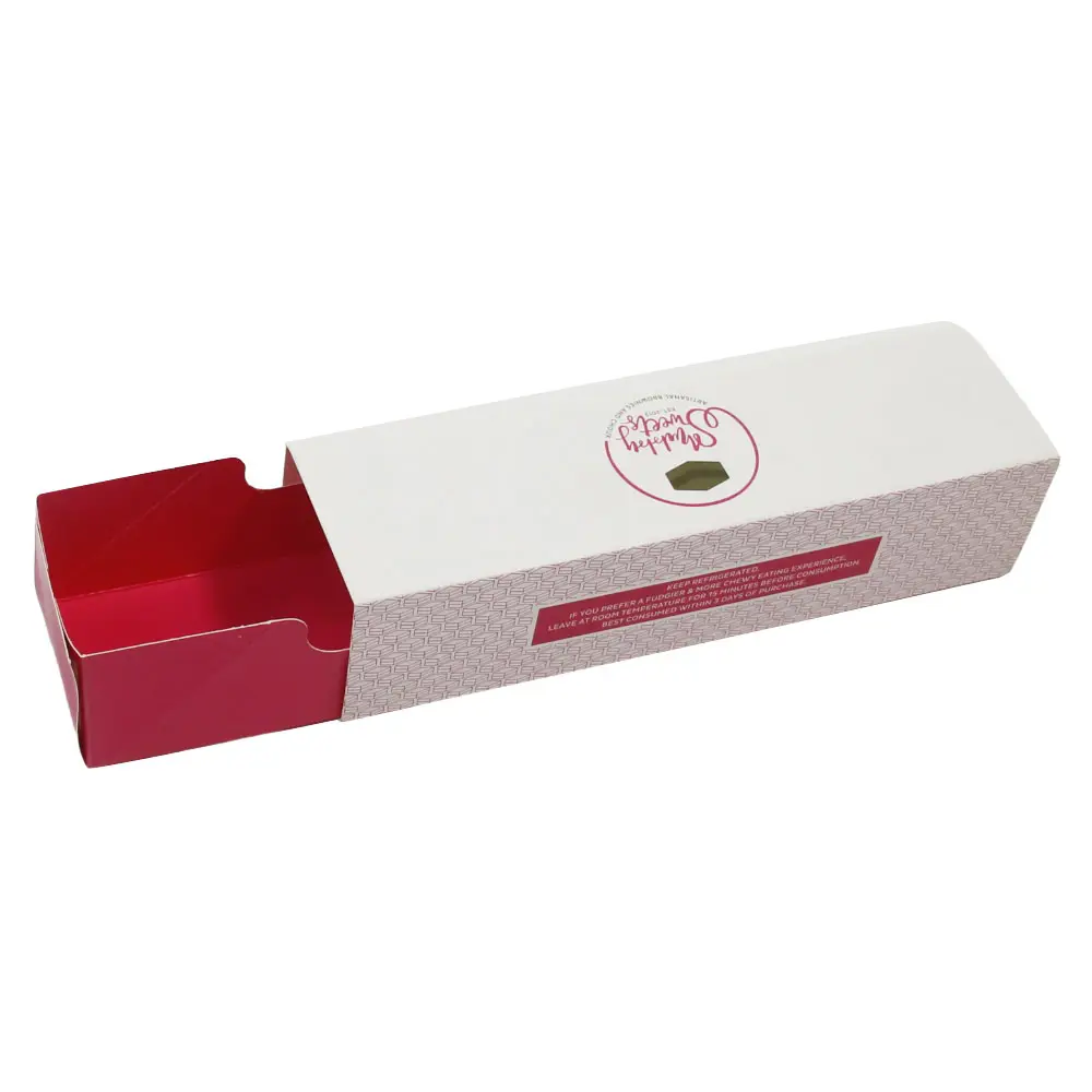 Caja de papel deslizante de caramelo de chocolate Rosa Caja de embalaje de comida biodegradable Caja de papel extraíble desechable