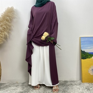 6809+2194#B Classy Fashion Latest Set <b>Split</b> Dress Match Loose White <b>Skirt</b> or Black <b>Skirt</b> Popular Women 2 PCS Abaya Set - Product Image 2