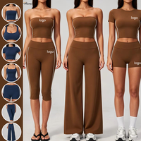 Ensemble de yoga et de pilates 7 pièces color-block personnalisé pour femme, avec haut tube froncé tendance et respirant en tissu brossé