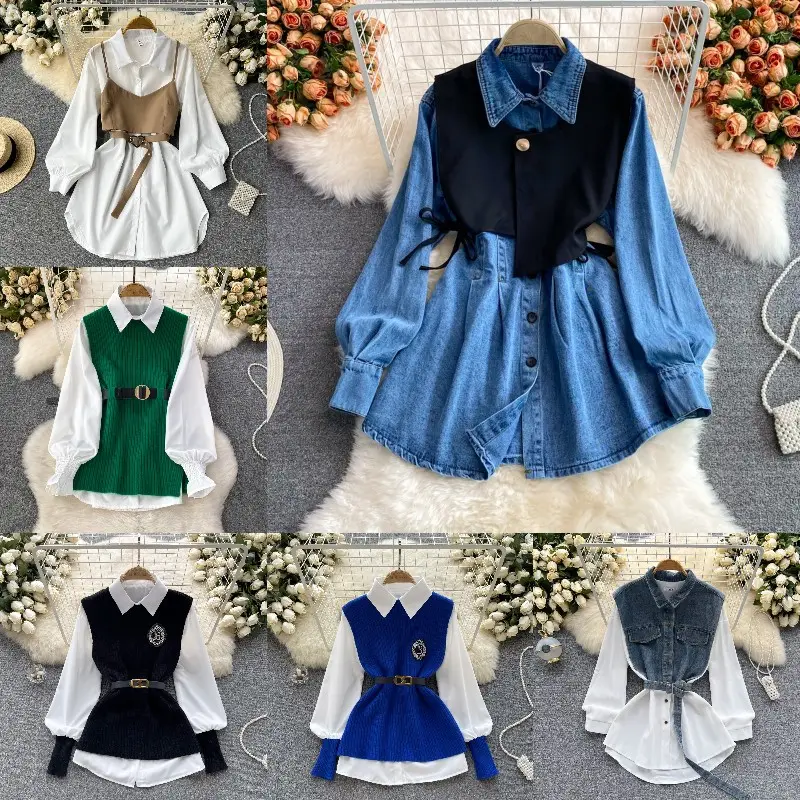 Spring and Autumn Shirt Women's Fashion Short Long Sleeve Tops 2024 Summer Vest Women's Solid Color Elegant Tops Wholesale