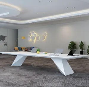 حار بيع 16 مقاعد كبيرة الرخام الملمس طاولة اجتماعات المكتب التنفيذي غرفة التصميم الحديث مأخذ (فيشة) ذكي