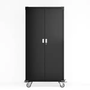 Black 2 door stainless steel handle handle lock steel storage cabinet tall metal tool cabinet with 4 wheels