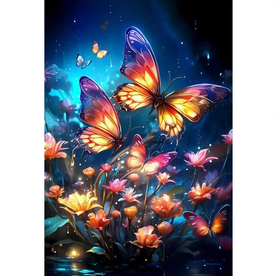 ナンバーキットによる絵画動物シリーズ夢のような花輝く蝶フレームレス美しい雰囲気ホームアート装飾絵画