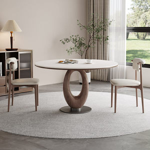 DT-010 Set Tavolo da Pranzo Allungabile Moderno di Lusso <span class=keywords><strong>in</strong></span> Legno Massello con Base <span class=keywords><strong>in</strong></span> <span class=keywords><strong>Noce</strong></span> e Piano Rotondo Estensibile Durevole - Product Image 3