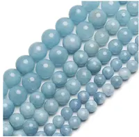 100PCS Natural 4,6,8,10,12MM Healing Gemstone Synthetic Aquamarine Energy Stone Round Loose Beads Crystal Beads with a Free Box