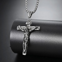 Collier Croix en Acier Inoxydable, Pendentif Crucifix Jésus, Bijou Religieux pour la Prière, Cadeau pour Papa Chrétien, Fête des Pères