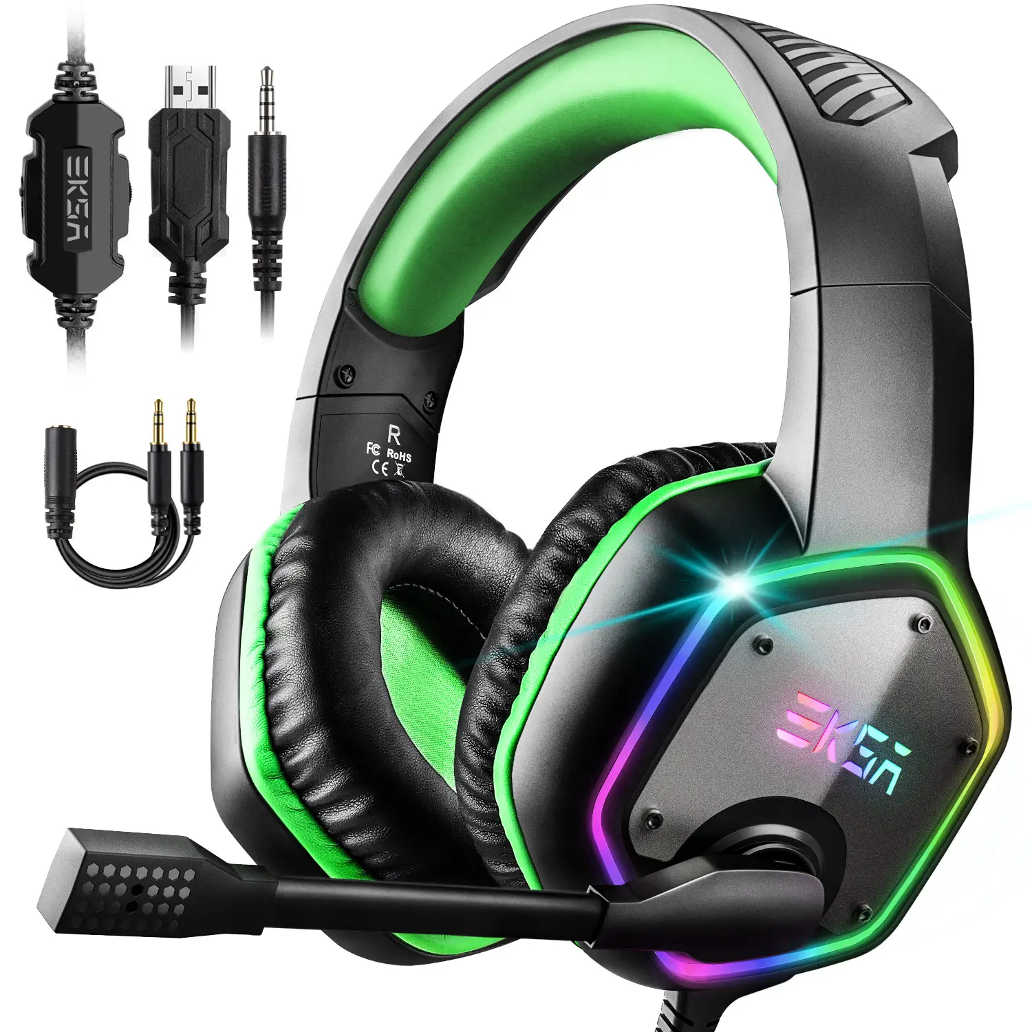 EKSA E1000S USB Gaming Headset For PC - Computer Headphones With Microphone/Mic Noise Cancelling 7.1 Surround Sound