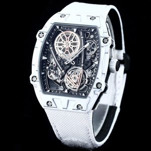 High End Mens Automatic <b>Watch</b> White Carbon Tonneau Case with Rose Gold Skeleton Movement - Product Image 3