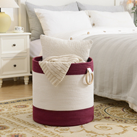 Panier à linge en corde de coton rouge, grand panier de rangement pliable, paniers tissés avec poignées durables, personnalisables
