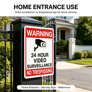 Cartello di Avvertimento Video CCTV 24 Ore, Segnale di Sicurezza Riflettente in Alluminio 'Proibito l'Ingresso' per Casa e Azienda, Vendita all'Ingrosso OEM <span class=keywords><strong>Jx</strong></span> - Product Image 2