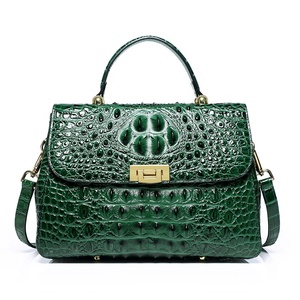 Sacs à main en cuir véritable imprimé crocodile pour femmes, petits sacs à bandoulière avec poignée supérieure, style tendance - Product Image 3