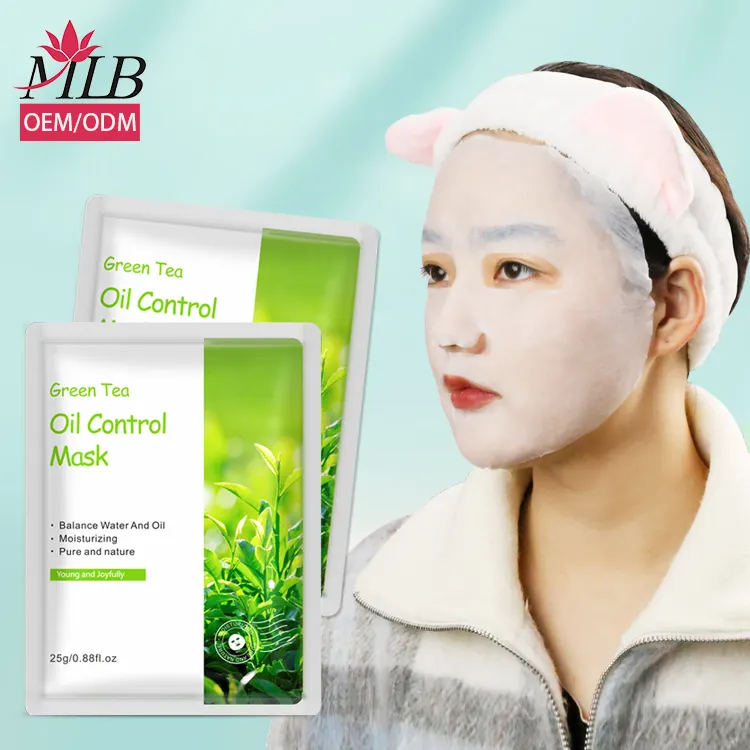 Wholesale no woven beauty mask silk face care oil control purifying vegan facemask green tea sheet facial masks manufacturer