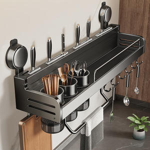 Estante de Almacenamiento de Cocina con Ventosa, Organizador de Condimentos Montado en la Pared, Soporte para Cuchillos, Estante de Aluminio, Diseño sin Perforaciones - Product Image 5