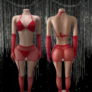Lencería de rejilla con pedrería, ropa de baile exótica, atuendos de stripper, ropa sexy para discoteca, disfraz de pole dance, body para rave - Product Image 2