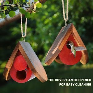Jaula para pájaros de madera maciza de lujo moderna, casa de colibrí para exteriores con cierre de cinturón con patrón de animales cuadrados para pájaros y gatos que viven - Product Image 2