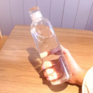 500ml zaman işaretleyici özel etiket zamanlayıcı suyu bardak bardak borosilikat mavi şeffaf cam su şişesi ile zaman