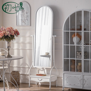 French Style Arched Full Length Mirror <b>Metal</b> <b>Framed</b> Shabby Chic Design Home Use Floor Mirror With Drawer - Product Image 5