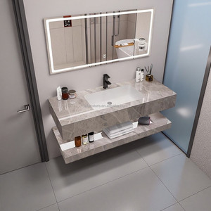 Factory Direct Modern Wall-Mounted Marble Bathroom <b>Vanity</b> with Hotel Makeup <b>Table</b> Sink and LED Smart Makeup <b>Mirror</b> - Product Image 2