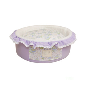 Coussin rond pour chat en fibre de polyester douce et chaude, avec garniture florale et design en forme de seau. - Product Image 1