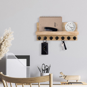Wooden Key Holder Wall Mounted With Shelf And Hooks For Keys And Mail Storage Organizer Rectangle Shape - Product Image 4