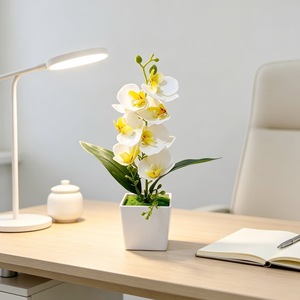 Plante d'orchidée Phalaenopsis artificielle dans un pot carré de 30 cm, légère, décoration pour la maison et les mariages - Product Image 4