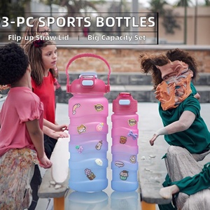 Práctico Juego de 3 Botellas Deportivas para Niños de 280ml, 800ml y 1800ml, Gran Capacidad, Diseño de Dibujos Animados, Ecológicas, con Pajita, para Fitness y Oficina - Product Image 2