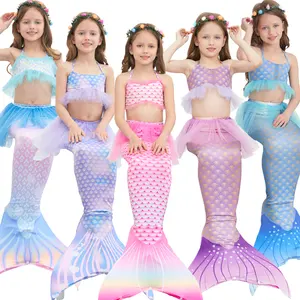High Quality Mermaid Tail Swim Dress Girls Halloween Costume Children's Vest Suit And Skirt Components