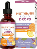 OEM/ODM Marque privée |   Multivitamines liquides pour adultes, saveur orange - 2FL OZ, fournissant énergie, immunité, santé globale, complément alimentaire