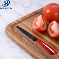 Couteau à tomate à saucisse à steak dentelé en acier inoxydable à lame noire de 4.5 pouces avec manche creux en métal pour vin rouge