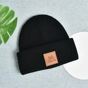 Unisex Groothandel Custom Logo Geribbelde Wol Gebreide Mutsen Winter Luxe Warm Cuffed Beanie Hoed Voor Vrouwen Mannen