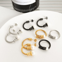 Ensembles de bijoux de mode en acier inoxydable plaqué or 18 carats étanches perles de couleur en verre à tube souple boucles d'oreilles élastiques pour bracelet et anneau