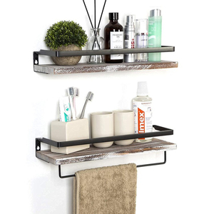 Floating wall mounted storage shelves kitchen bathroom set of 2 grey wood floating wall shelf