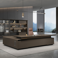 Bureau de direction modulaire en L, ensemble de mobilier de bureau, bureau de gestionnaire avec rail électrique, éclairage LED et armoire de rangement