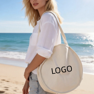 Custom Logo Round Cotton Canvas <b>Tote</b> <b>Bag</b> 16oz Heavyweight Eco Friendly Reusable <b>Zipper</b> Closure Daily Shopping Shoulder <b>Bag</b> - Product Image 3