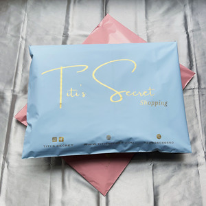 Wholesale Custom Printed Light Blue Poly Mailers Gold Logo Plastic Shipping Bags Self Adhesive <b>Waterproof</b> Apparel Packing - Product Image 3