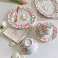 Solhui Ins – service de table romantique en relief rose vif, bols, tasses à café et plats, service de vaisselle
