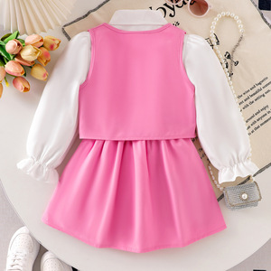 Conjunto Formal Casual <span class=keywords><strong>de</strong></span> Tres Piezas para Niñas, Camisa Blanca, Chaleco Rosa y Falda, Moda Infantil para Uso Diario y Fiestas - Product Image 2