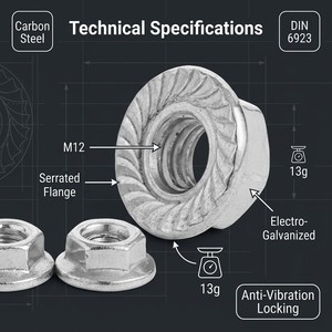 Écrou à bride dentelée hexagonale M12 en acier au carbone électrogalvanisé, écrou de blocage anti-vibration DIN6923 pour support de tuyauterie de construction et CVC - Product Image 5