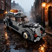 Bloques de Construcción con Temática Gótica de Halloween MOC-241094, Modelo de Coche Limusina Negra Vintage de la Familia Addams para Colección