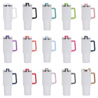 Vaso de Viaje de Acero Inoxidable de 40oz, Ecológico, Blanco Brillante, para Sublimación, con Tapa de Color, Asa, para Camping, Café Helado, con Pajita, Moderno